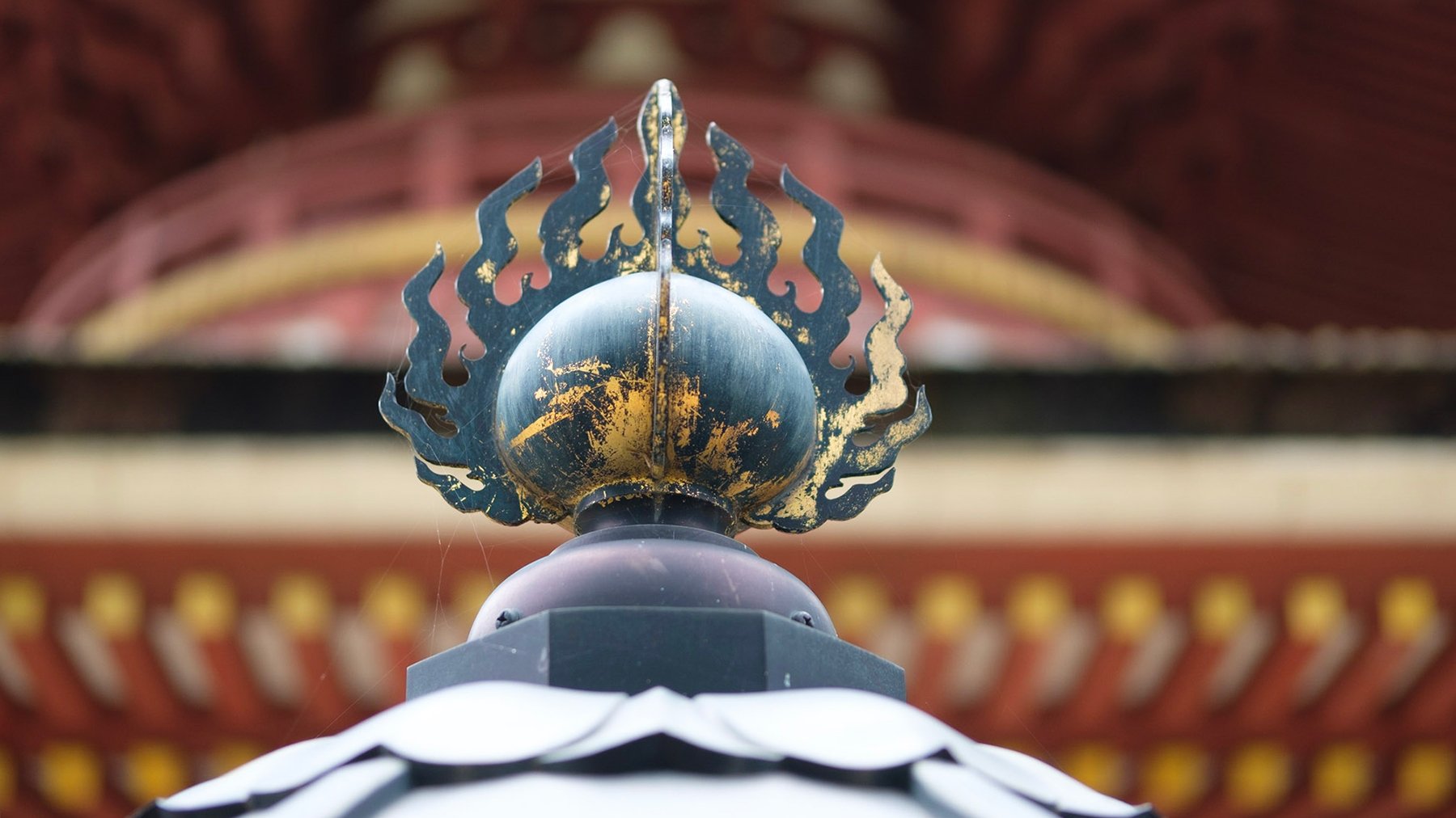 up close of temple roof ornament at Japan's Mt. Koya